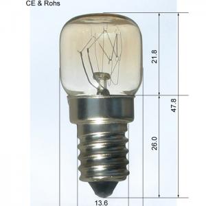 15 watt Appliance Oven Light Bulb - High Temp - 220v Clear - E14 Medium Brass Base - T22